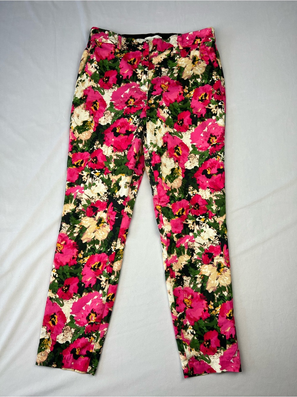 H&M Floral Poppy Print Ankle Pants Slacks Size 8 Elastic Waist